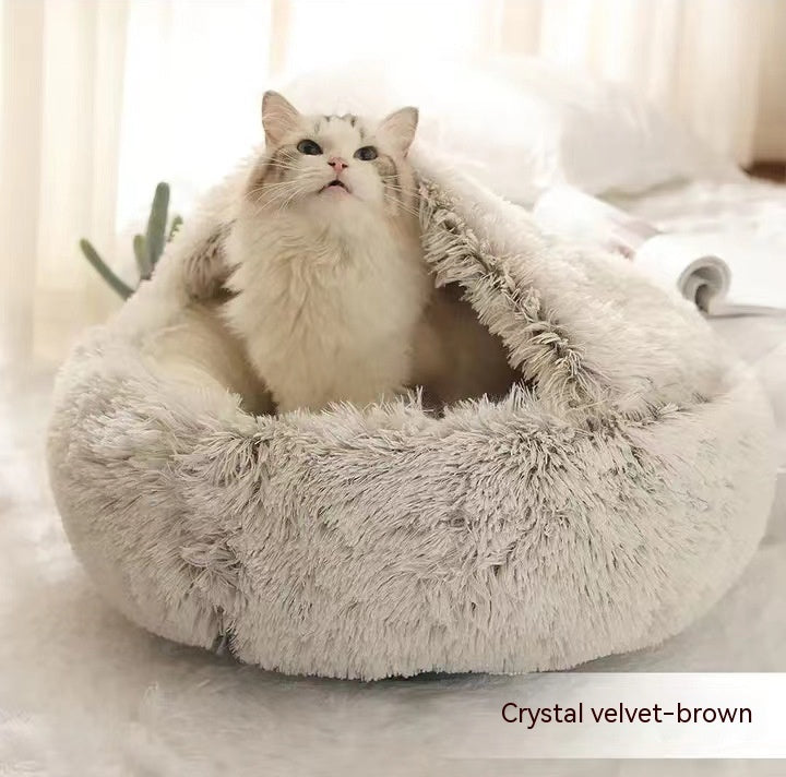 Lit Douillet 2 En 1 pour Chiens et Chats - Lit d'Hiver Rond en Peluche