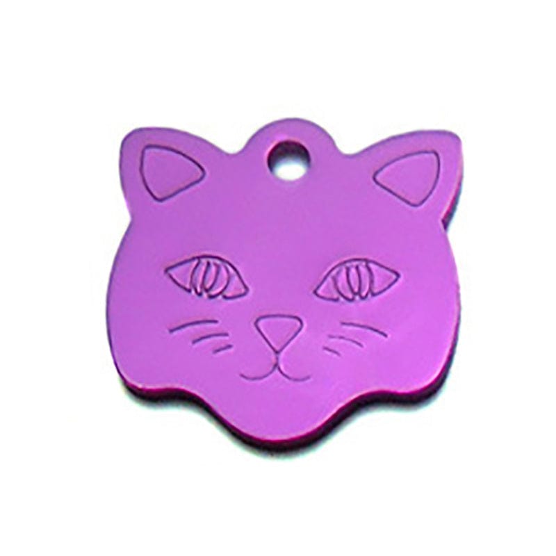 Médaille en aluminium en forme de tête de chat, parfaite pour collier d'animaux, couleur rose, accessoire pratique et esthétique.