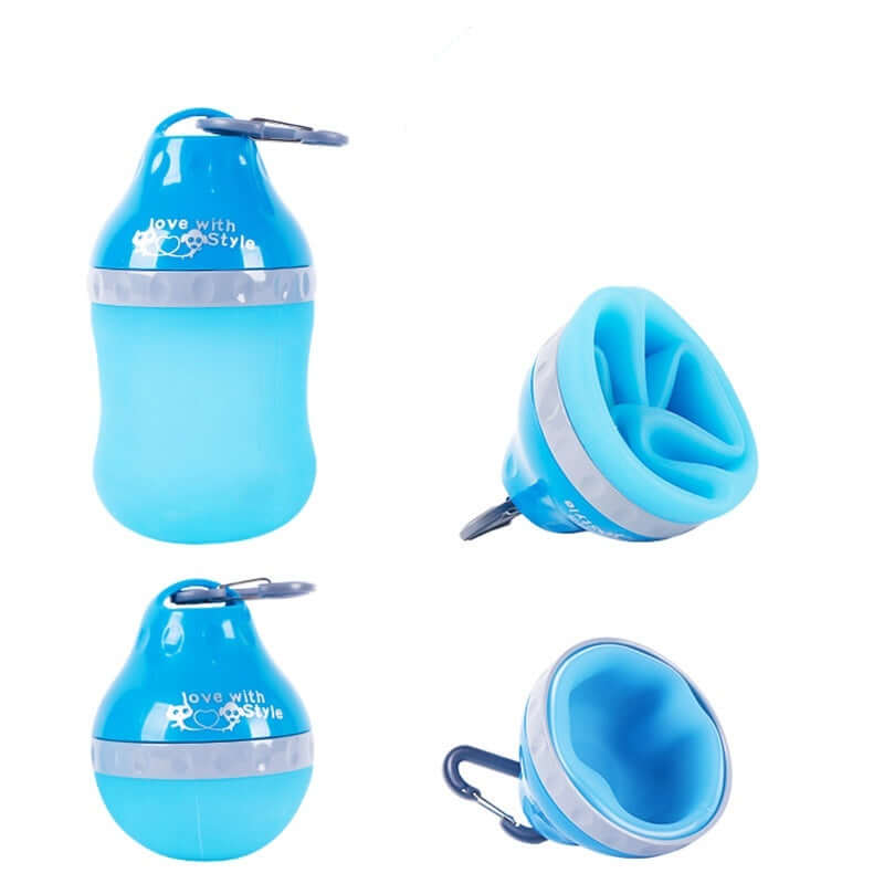 Bouteille pliable en silicone pour animaux portable, idéale pour l'eau et la nourriture, design pratique et coloré.