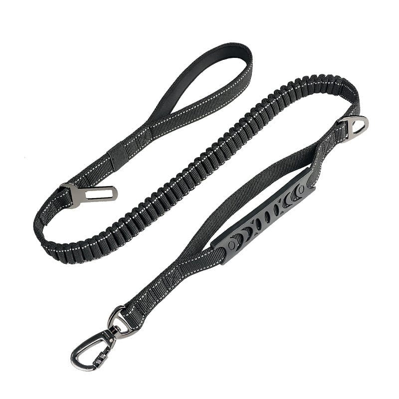 Ceinture de Traction Rétractable Réfléchissante pour Animaux en noir, conçue pour un contrôle optimal lors des promenades.