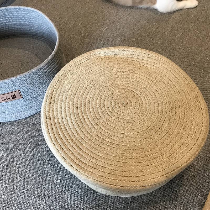 Panier en corde de coton fait main pour chats, doux et respectueux de l'environnement.