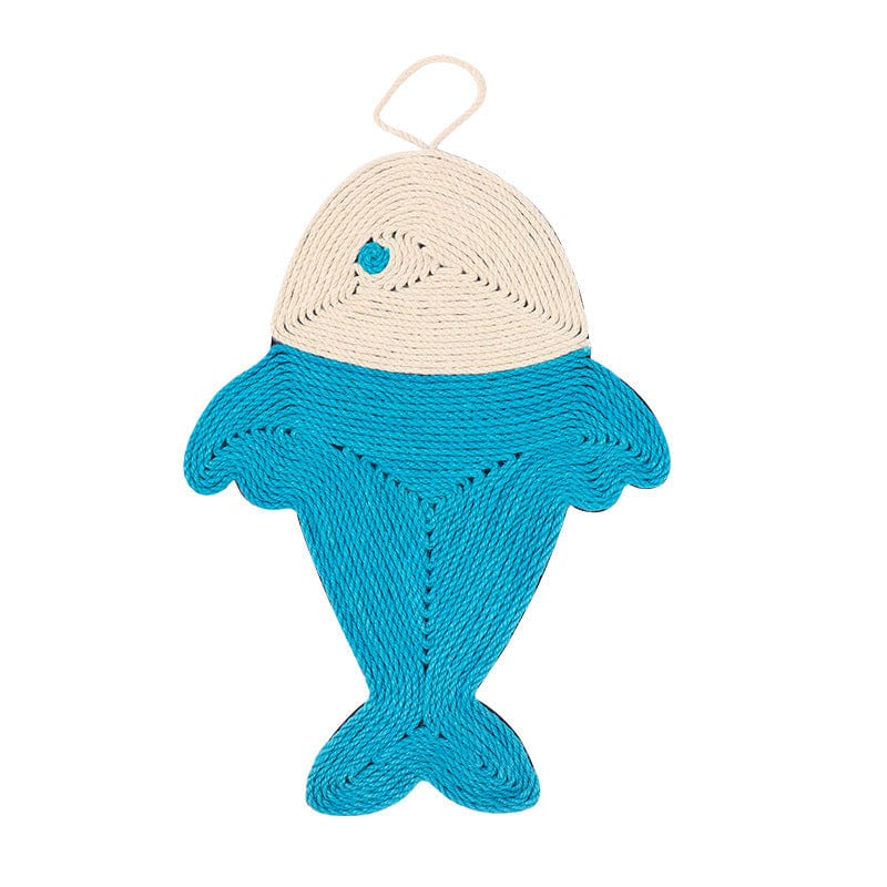 Jouet interactif en forme de poisson pour chats, fabriqué en corde tressée résistante et colorée.