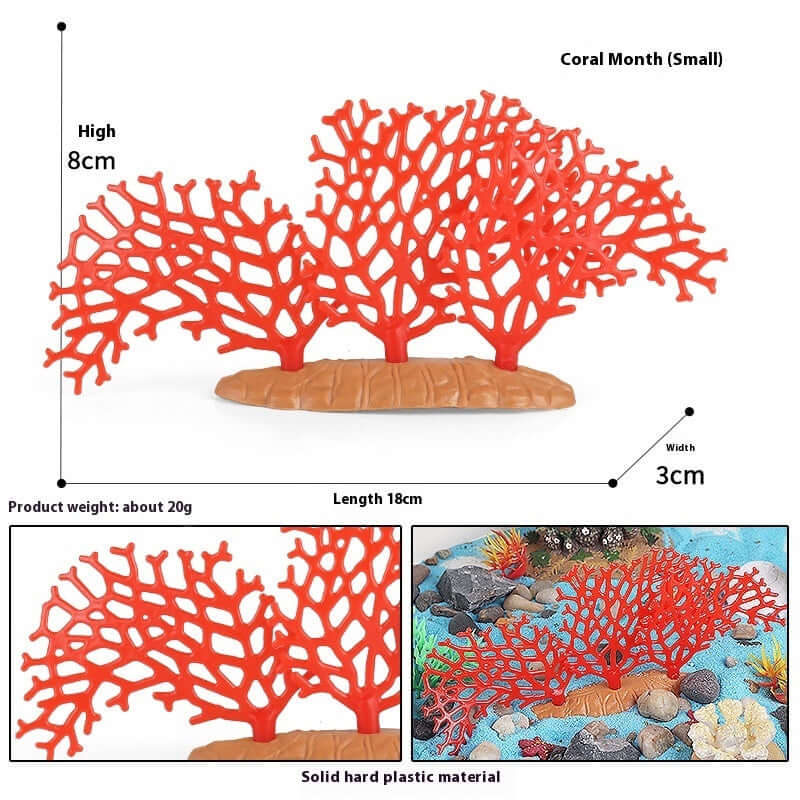 Corail rouge en plastique pour décor marin, haut de 8 cm, long de 18 cm, solide et durable.