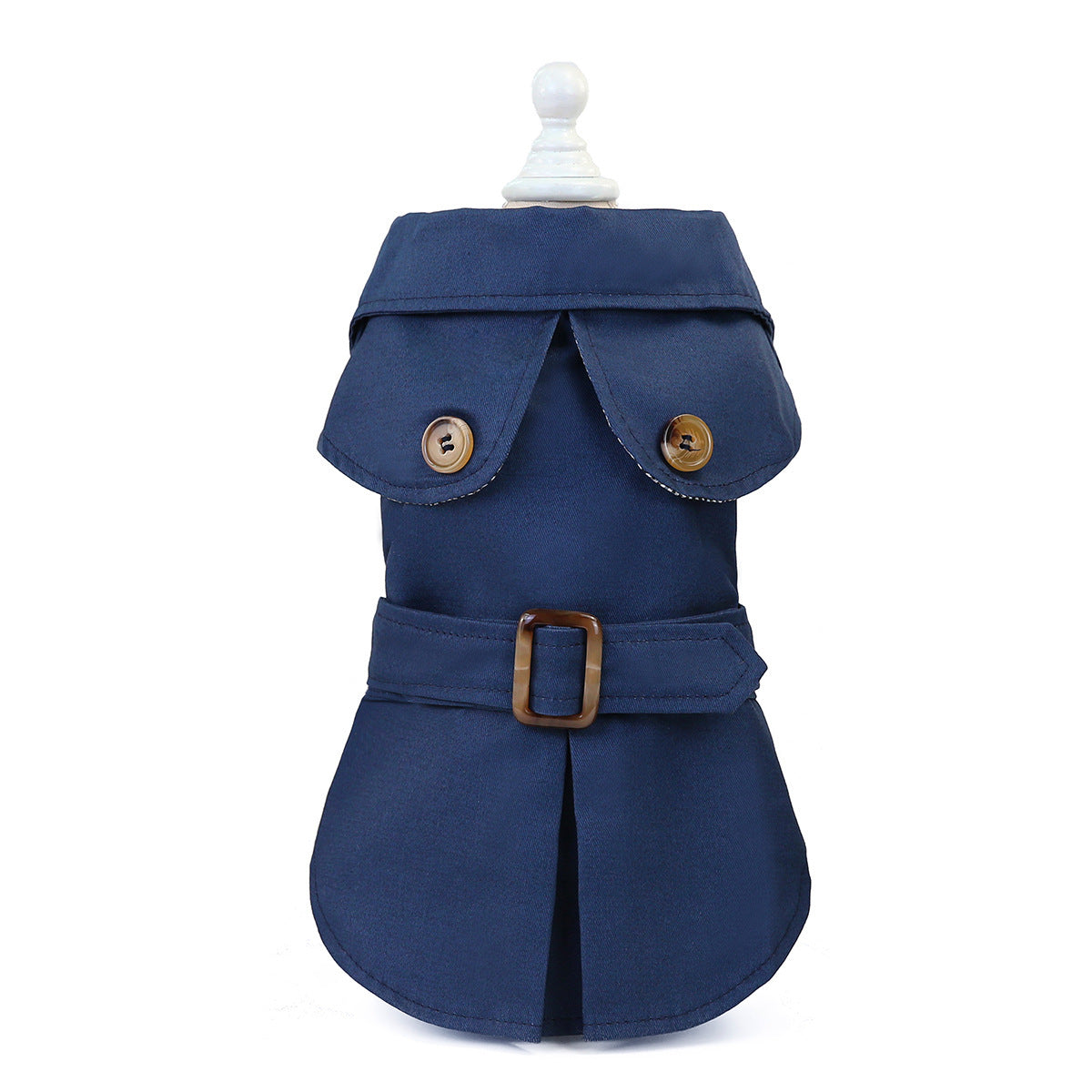 Veste coupe-vent trois couleurs pour chien, en coton biologique, avec ceinture et boutons, style décontracté.