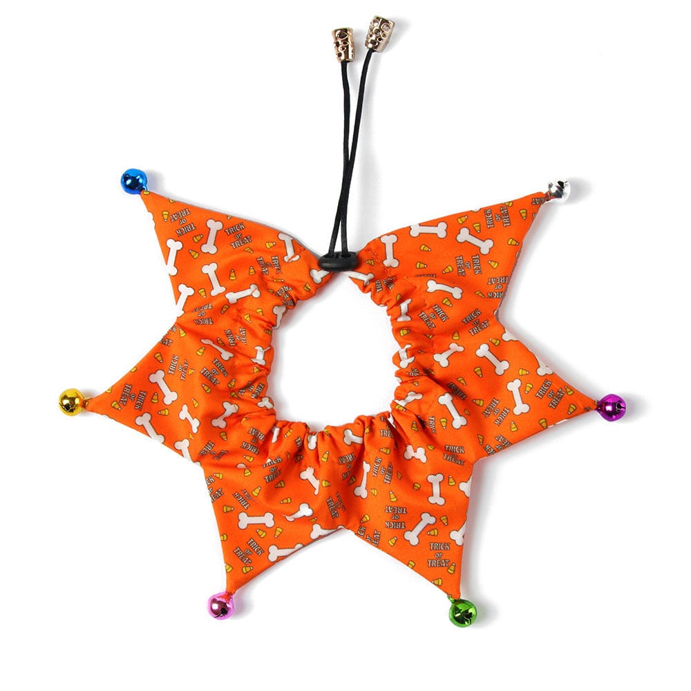 Collier ajustable pour animaux en polyester avec motif d'os, accessoire festif pour chien ou chat.