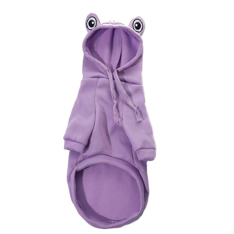 Sweater Fleece pour Chien en violet avec capuche et yeux, confortable et stylé, parfait pour petits et moyens chiens.