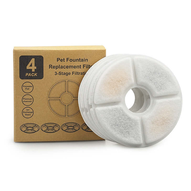 Pack de 4 filtres de remplacement pour fontaine à eau pour animaux avec filtration en 3 étapes.