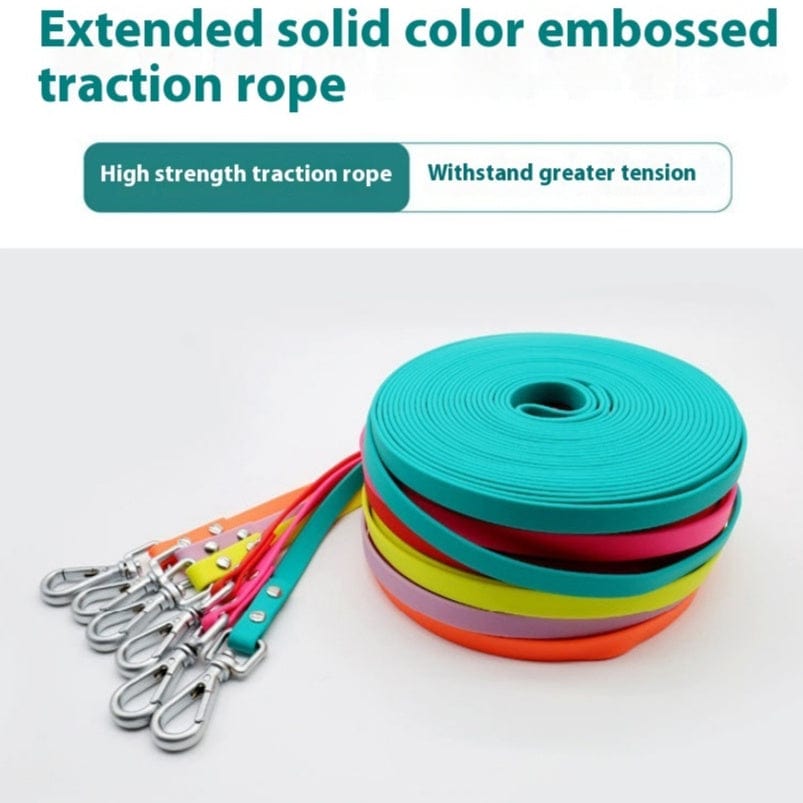 Laisse étanche en PVC pour chiens, couleurs variées avec crochets robustes, idéale pour promenades sécurisées.