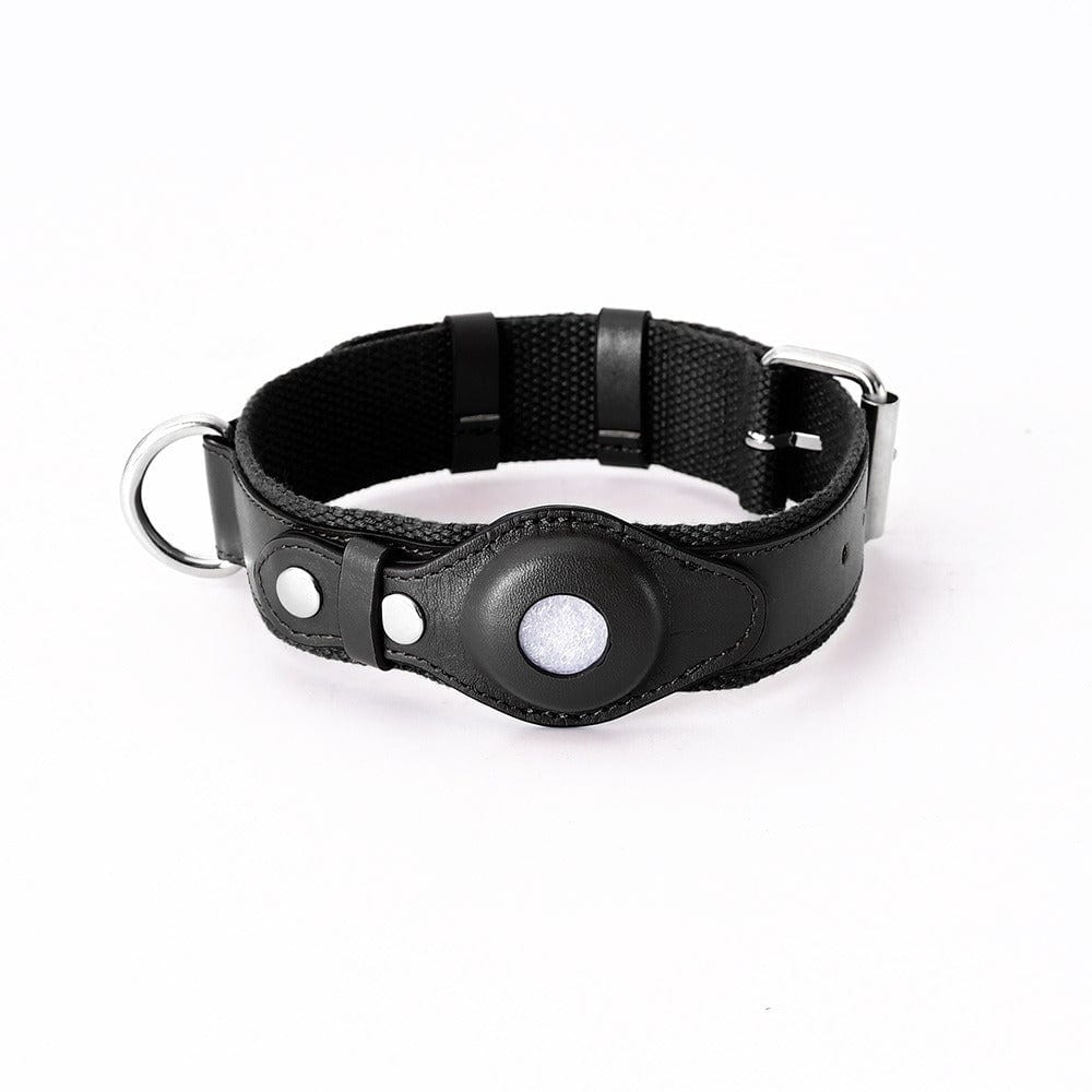 Collier pour chien ajustable en cuir noir avec tracker Apple Airtag intégré pour sécurité et style