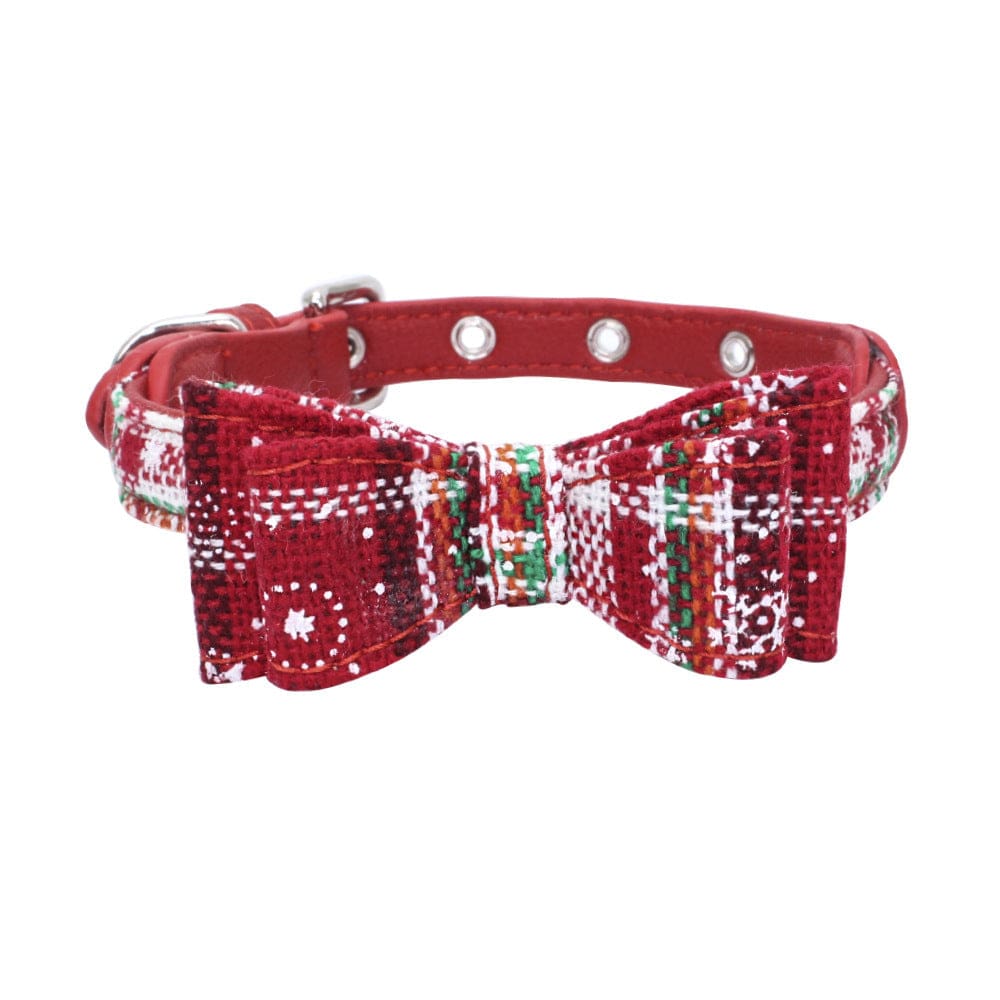 Collier en cuir pour animaux avec nœud papillon, design rouge traditionnel, accessoire stylé pour chien.