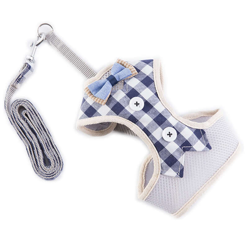 Harnais pour chien et chat avec laisse, en tissu à carreaux, confortable et pratique pour les promenades.