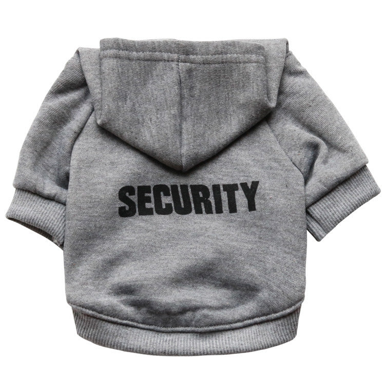 Hoodie en fleece pour chien gris avec impression 'SECURITY' au dos, idéal pour le confort et le style décontracté.