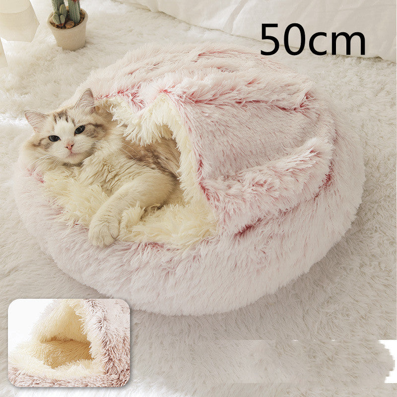 Lit Douillet 2 En 1 pour Chiens et Chats - Lit d'Hiver Rond en Peluche