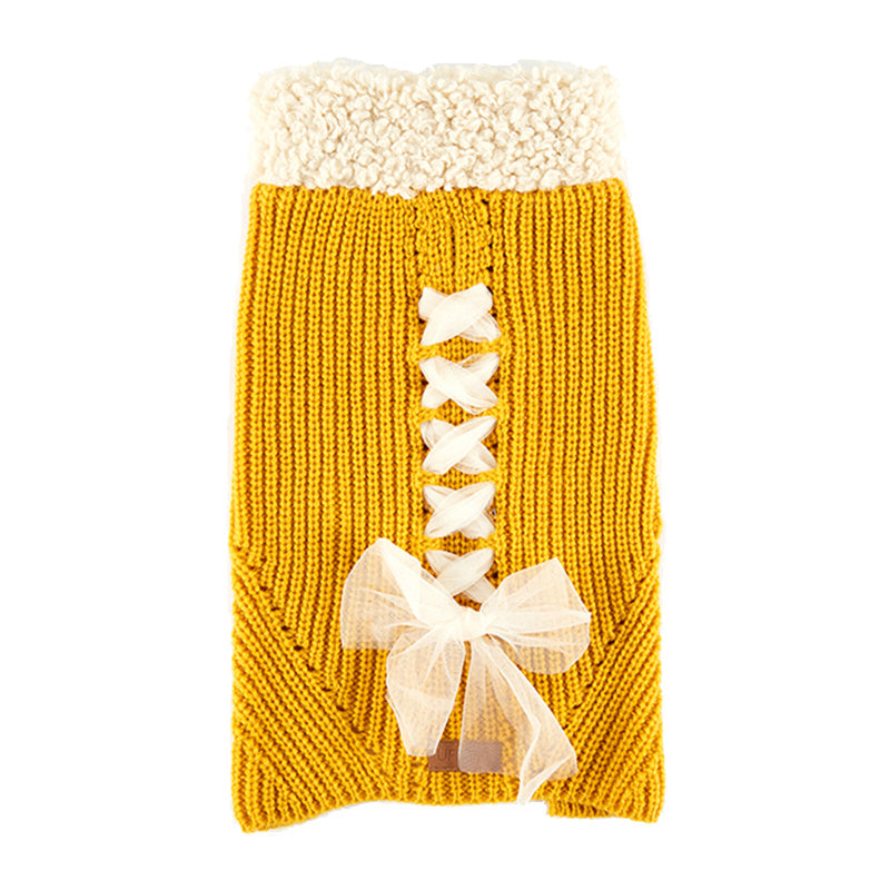 Pull en laine pour animaux avec nœud papillon jaune, parfait pour l'automne et l'hiver - taille S/M.