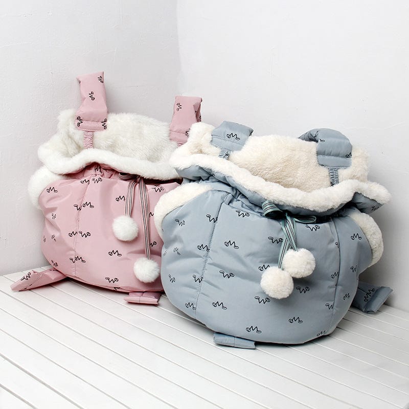 Sac à dos de transport pour animaux, douceur en laine, disponible en rose et bleu, parfait pour l'hiver.
