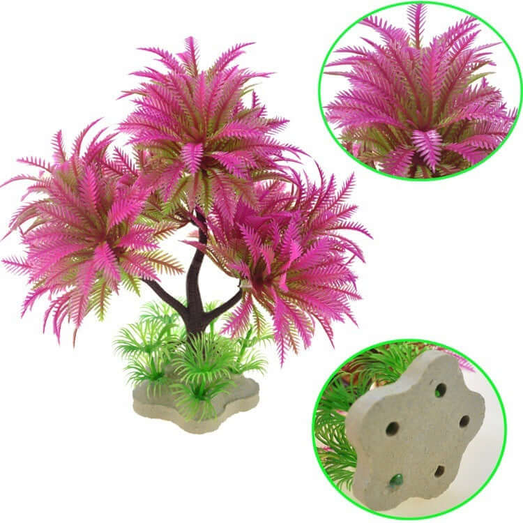 Plante aquatique artificielle rose et verte pour aquarium, décor vibrant de 15 cm, idéal pour poissons.