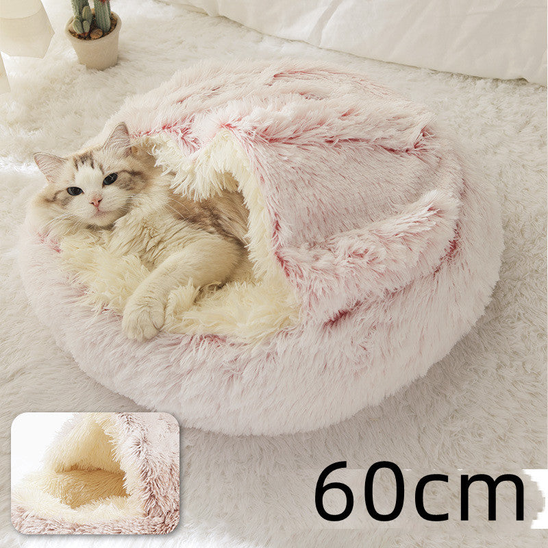 Lit Douillet 2 En 1 pour Chiens et Chats - Lit d'Hiver Rond en Peluche