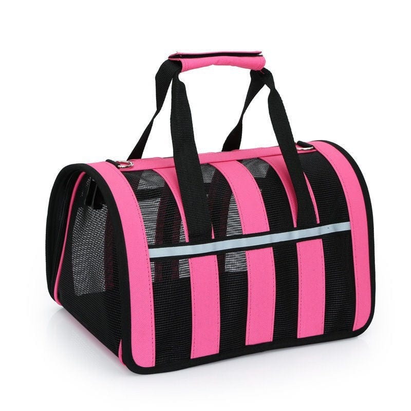 Sac à dos pour chat en noir et rose, portable avec design en maille, idéal pour les promenades en extérieur.