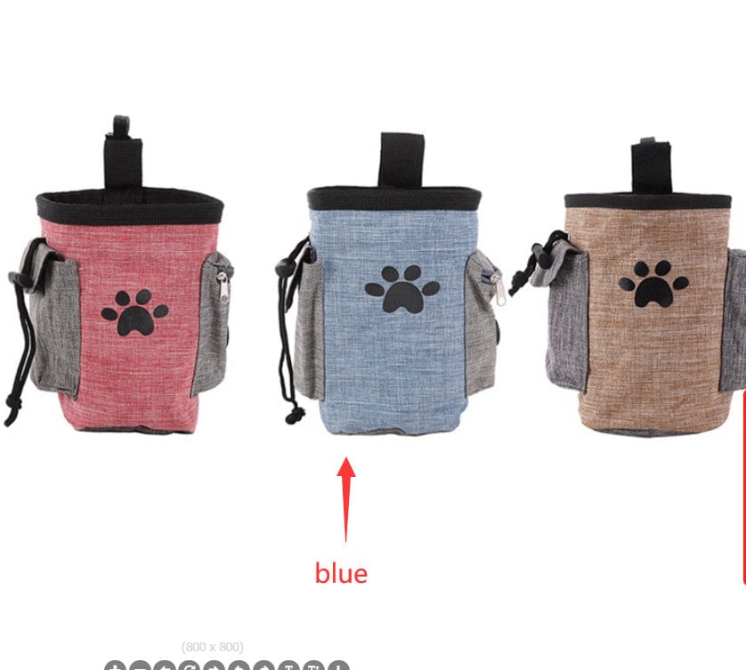 Sacs à nourriture pour chien en tissu Oxford, disponibles en rouge, bleu et brun, avec empreinte de patte.