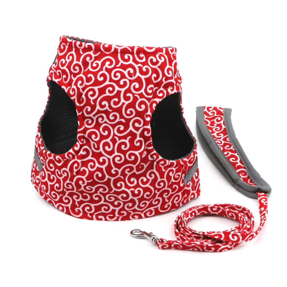 Gilet anti-évasion rouge pour chat et chien avec ceinture de traction, conçu pour un style et sécurité optimale.