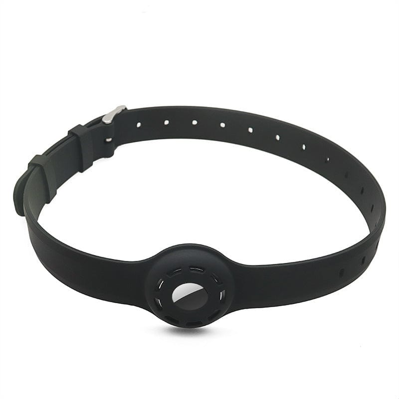 Collier antichute en silicone pour animaux, pouvant accueillir un tracker Airtag, couleur noire.