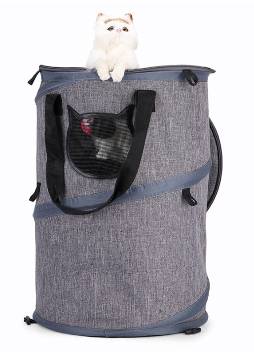 Sac de transport pliable pour chiens et chats en toile Oxford avec un chat en peluche à l'intérieur.