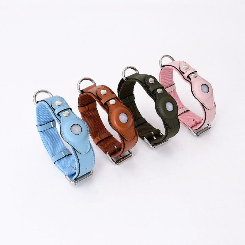Collier pour chien ajustable avec Tracker Apple Airtag, disponible en plusieurs couleurs tendance.