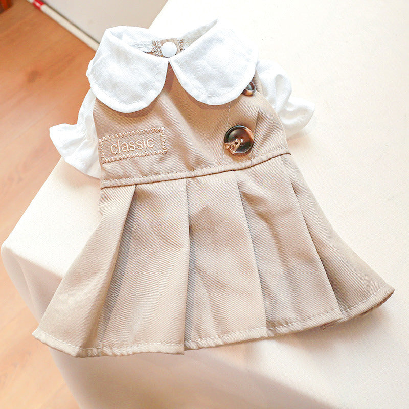 Manteau trench khaki en polyester pour animaux de compagnie, élégant et confortable.