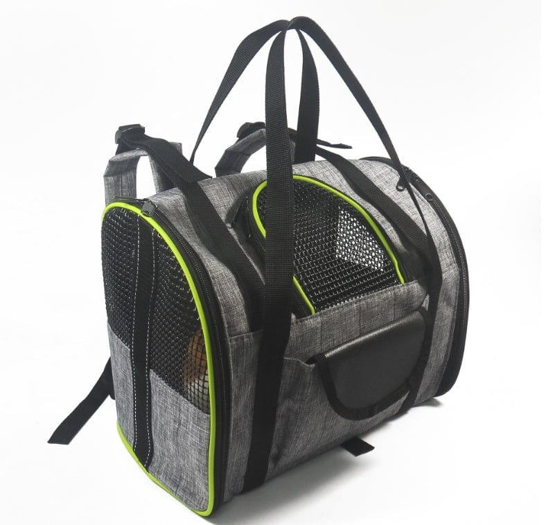 Panier de transport multifonctionnel pour chiens et chats, en tissu avec panneaux en mesh et bretelles ajustables.