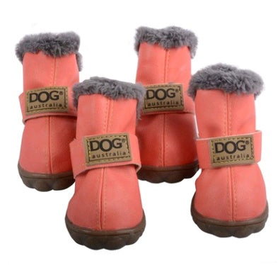 Bottes d'hiver épaisses pour chiens, chaudes, imperméables et élégantes, en cuir synthétique rose.