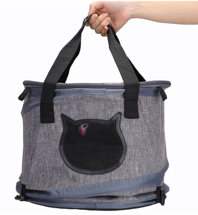 Sac de transport pliable pour chats avec motif de chat, léger et pratique pour les déplacements.