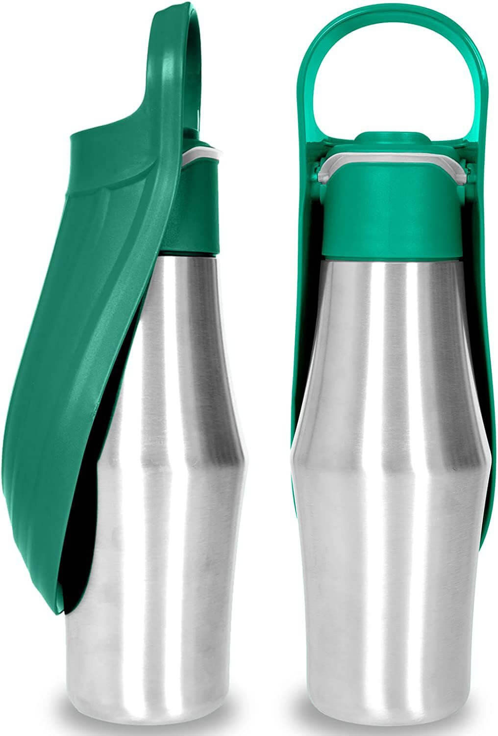 Bouteille d'eau portable en silicone pour chien, design élégant et étanche, idéale pour les promenades ou voyages.