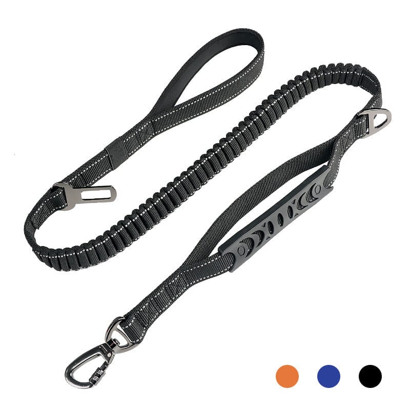 Ceinture de traction rétractable noire pour animaux avec double texture, idéale pour le contrôle lors des promenades.