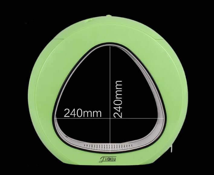 Triangular green pet entrance with dimensions, ideal for modern pet accessories.
