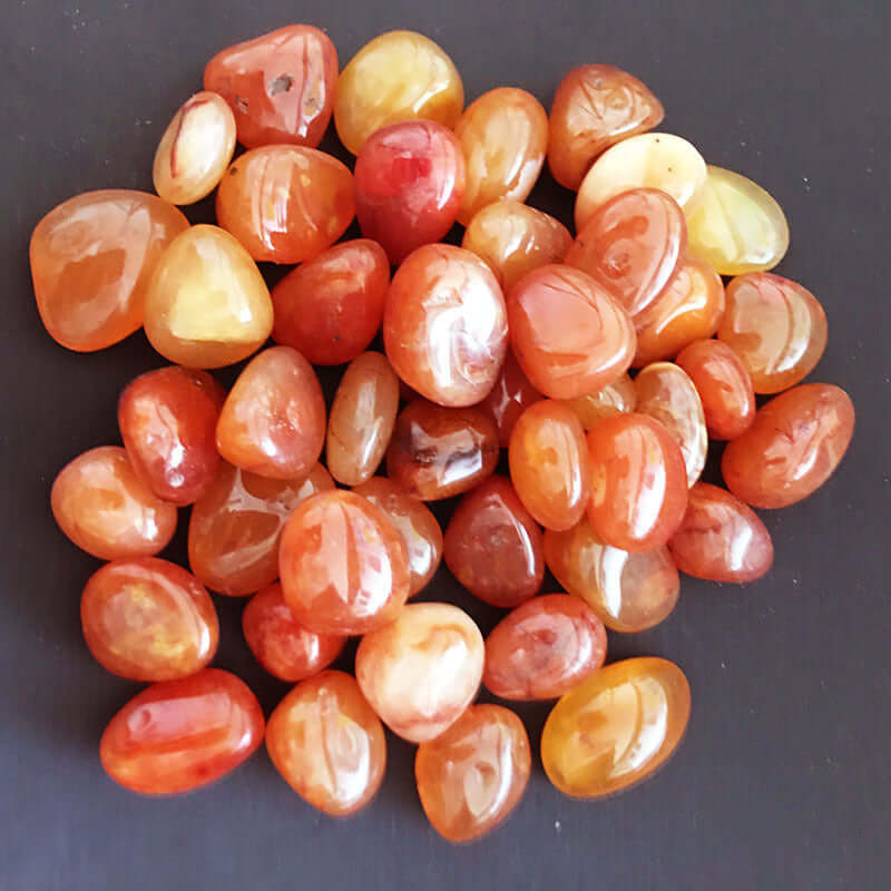 Collection de pierres roulées en cristal Carnelian Rouge, ajoutant beauté et énergie positive à votre intérieur.