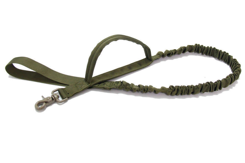 Laisse tactique extensible pour chien en nylon 1000D, adaptée pour la sécurité et le confort lors des promenades.