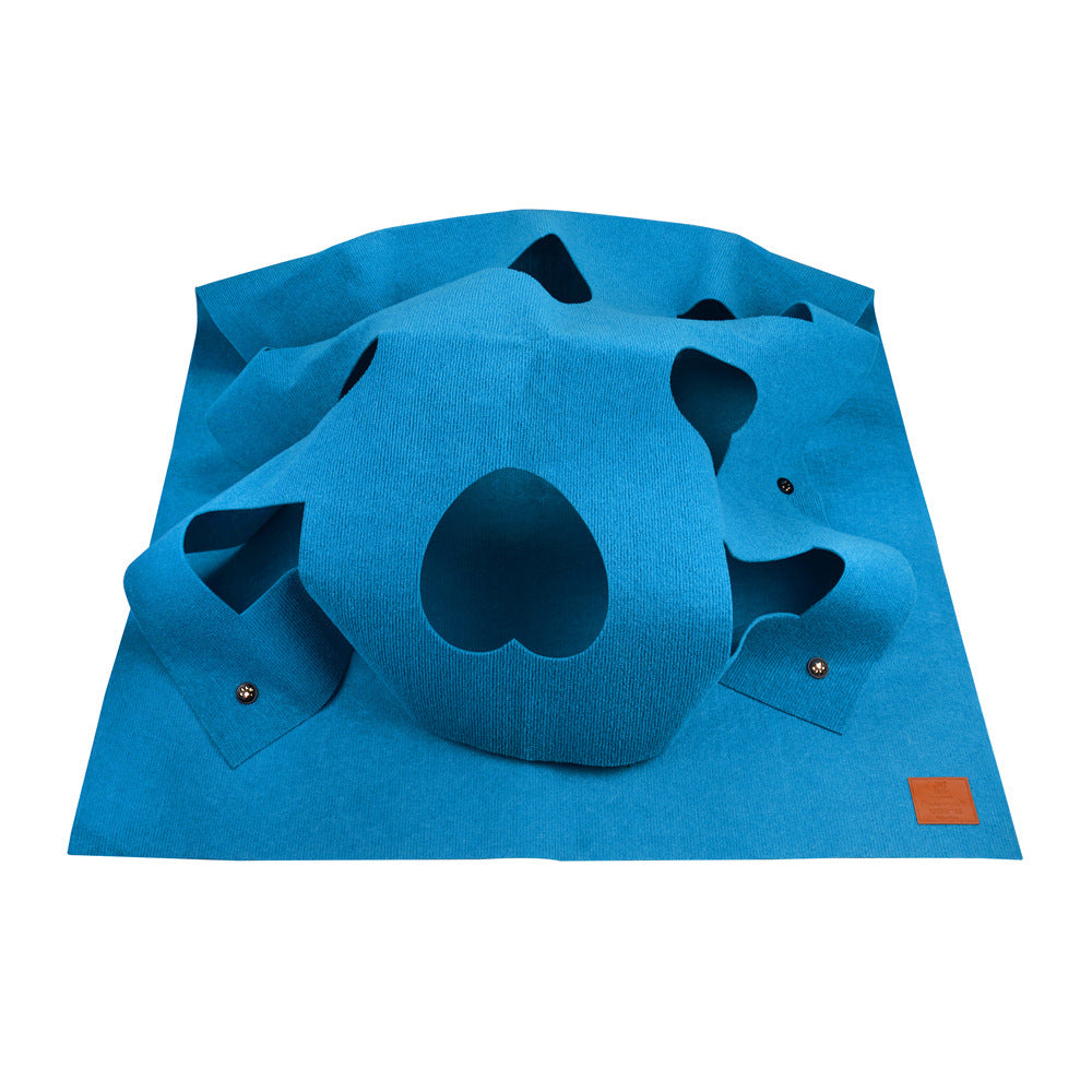 Couverture à trou pour chat gris/bleu