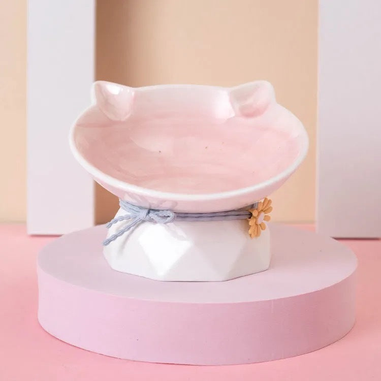 Bol en Céramique pour Chat - Rose Lotus et Bleu