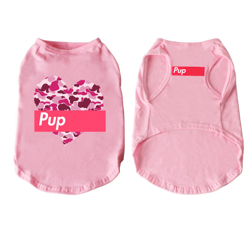 Veste en coton rose pour chien avec cœur imprimé, idéale pour le printemps et l'automne.