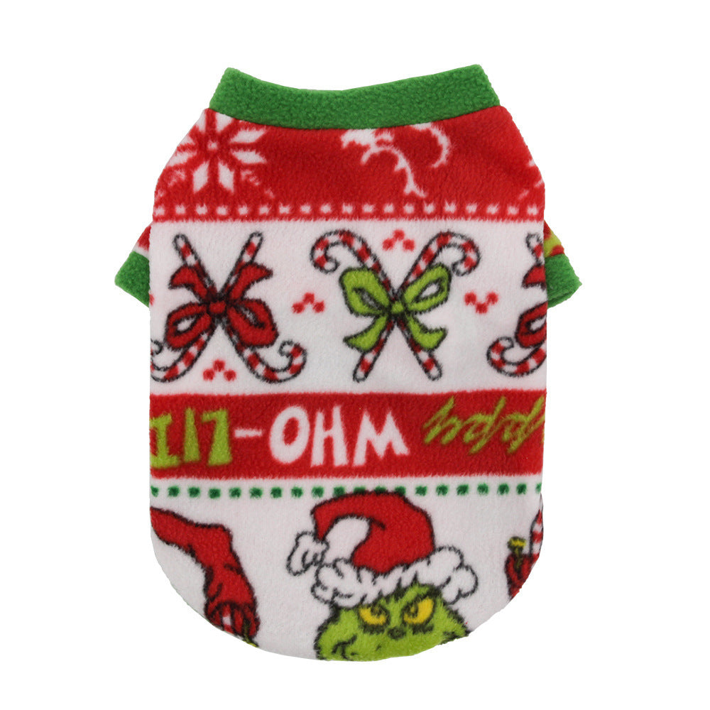 Pull pour chien en polaire chaude avec motif de Noël, idéal pour garder votre animal confortable en hiver.