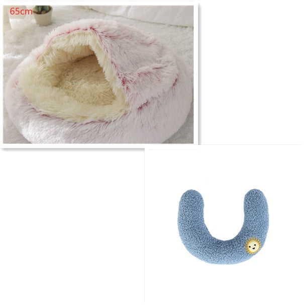 Lit Douillet 2 En 1 pour Chiens et Chats - Lit d'Hiver Rond en Peluche