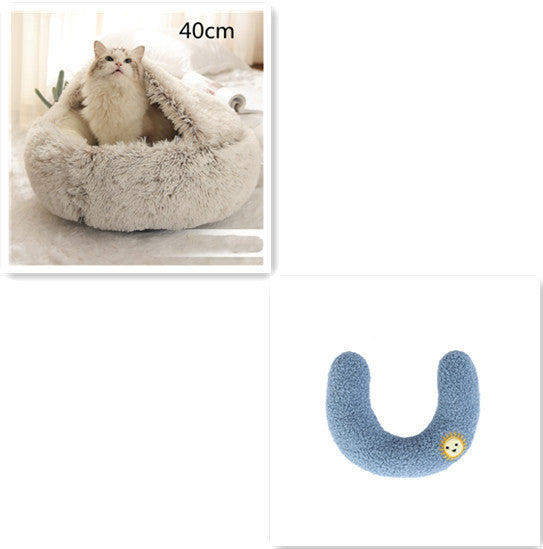 Lit Douillet 2 En 1 pour Chiens et Chats - Lit d'Hiver Rond en Peluche