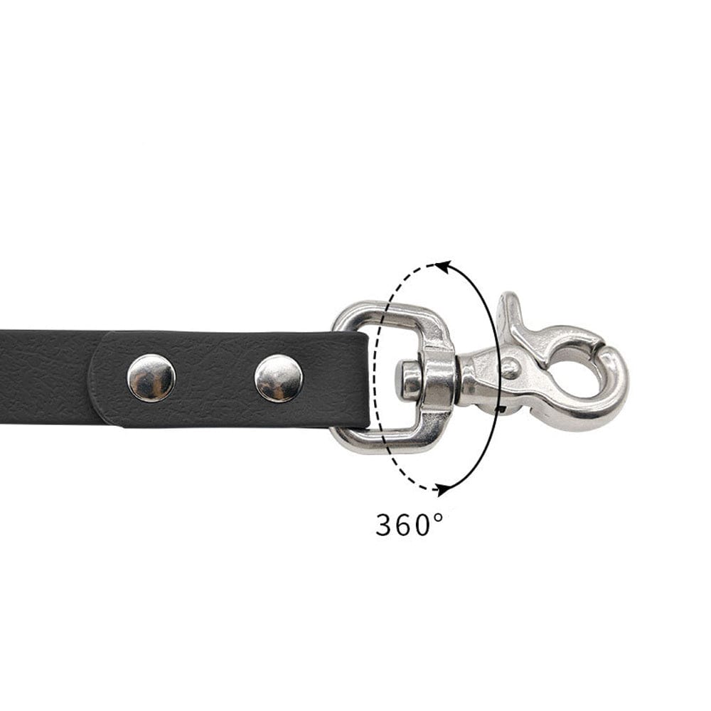 Détail de la laisse de traction double end pour chien avec attache pivotante à 360° en métal.