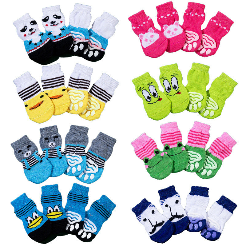 Chaussettes antidérapantes en polyester pour animaux, motifs d'animaux colorés et amusants.