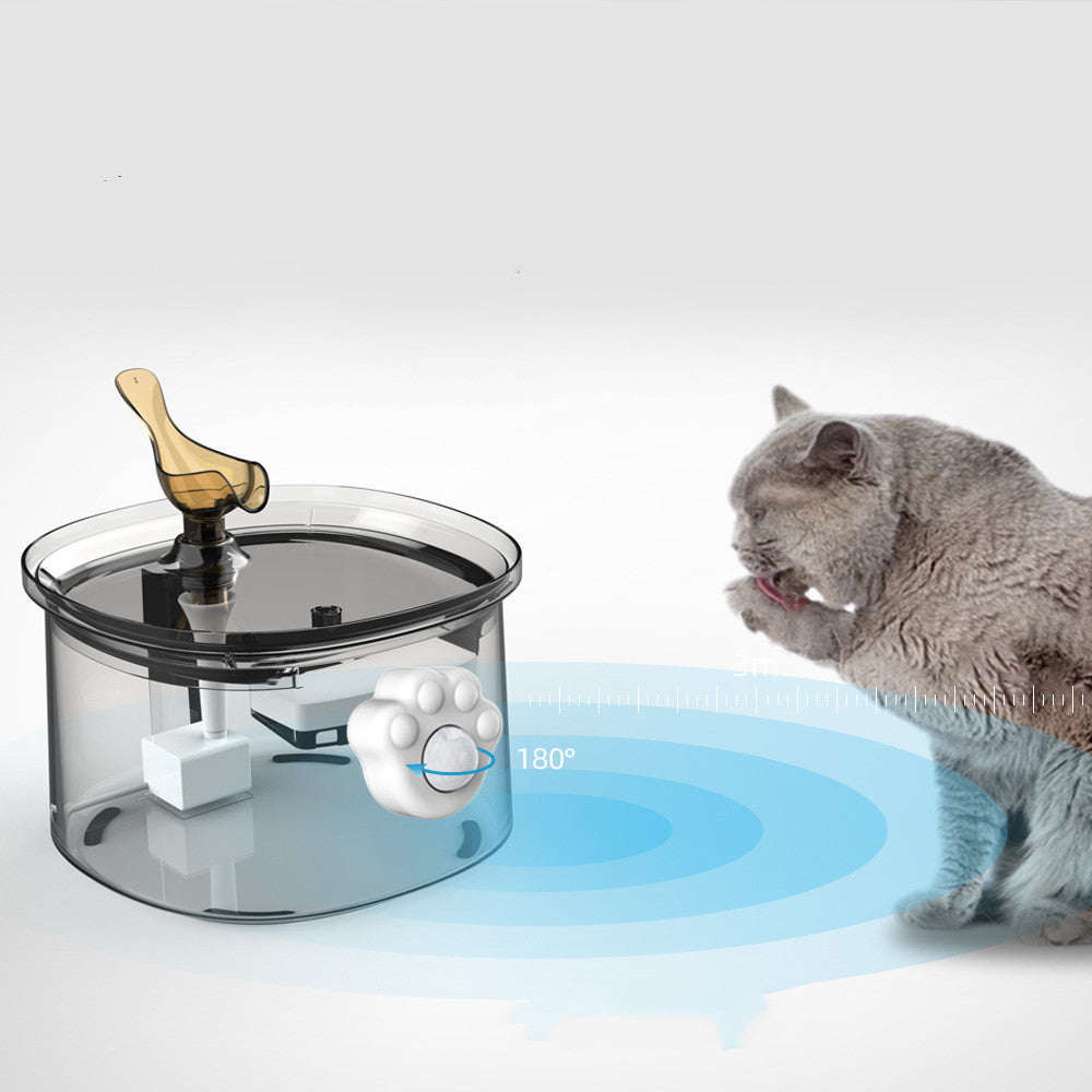 Distributeur d'eau pour animaux avec capteur infrarouge intelligent pour chats, détectant la présence jusqu'à 3 mètres.