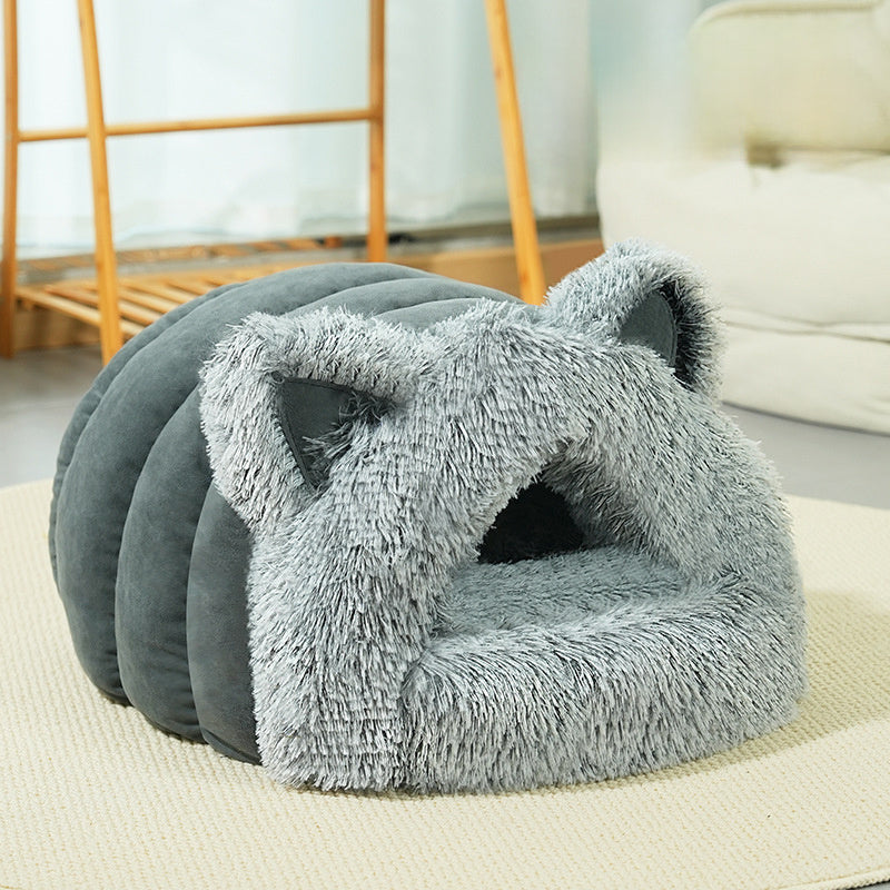 Lit pour animaux en peluche avec oreilles de chat