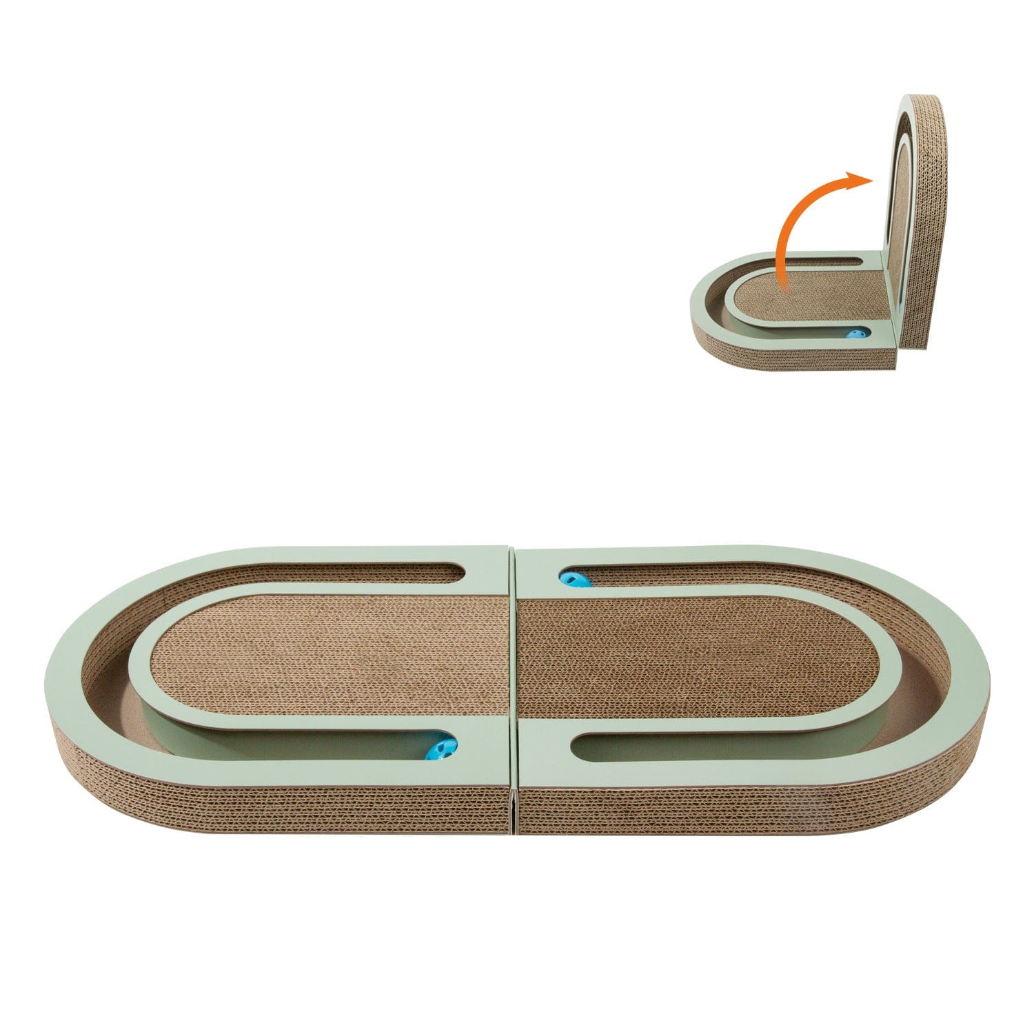 Planche à griffer pliable pour chat avec balle, en papier ondulé, durable et écologique, dimensions L660 * W300 * H42mm.