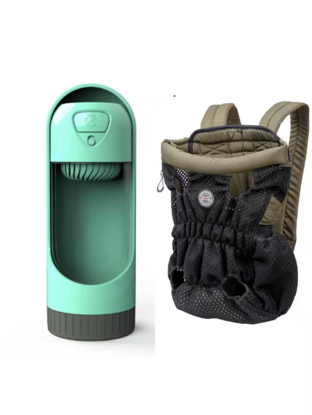 Sac à dos porte animal de compagnie respirant avec distributeur d'eau intégré pour sorties confortables.