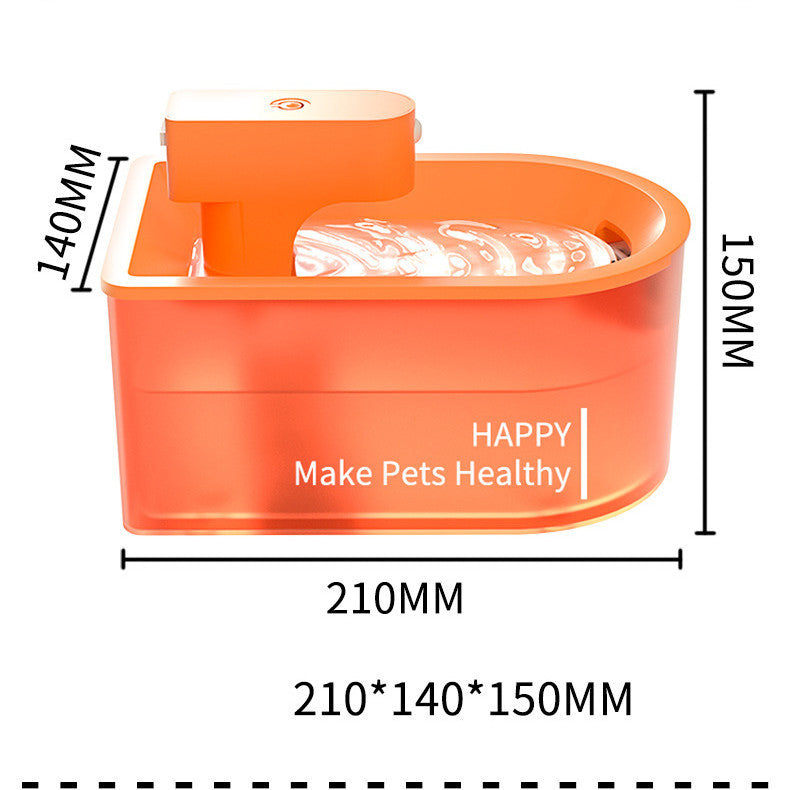Distributeur d'eau pour animaux à induction infrarouge, orange, 1,8 L, dimensions 210x140x150 mm.