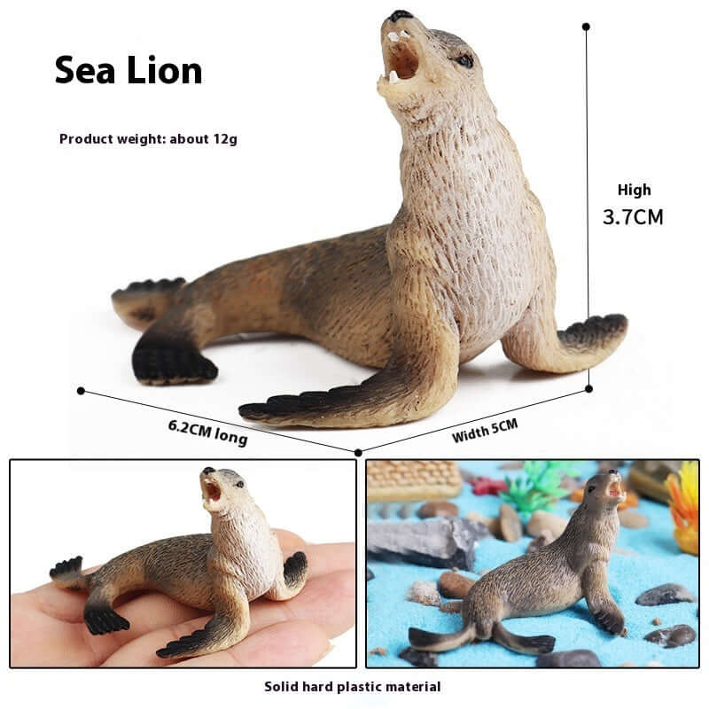 Modèle réaliste de lion de mer en plastique, idéal pour jeux éducatifs et décorations marines.